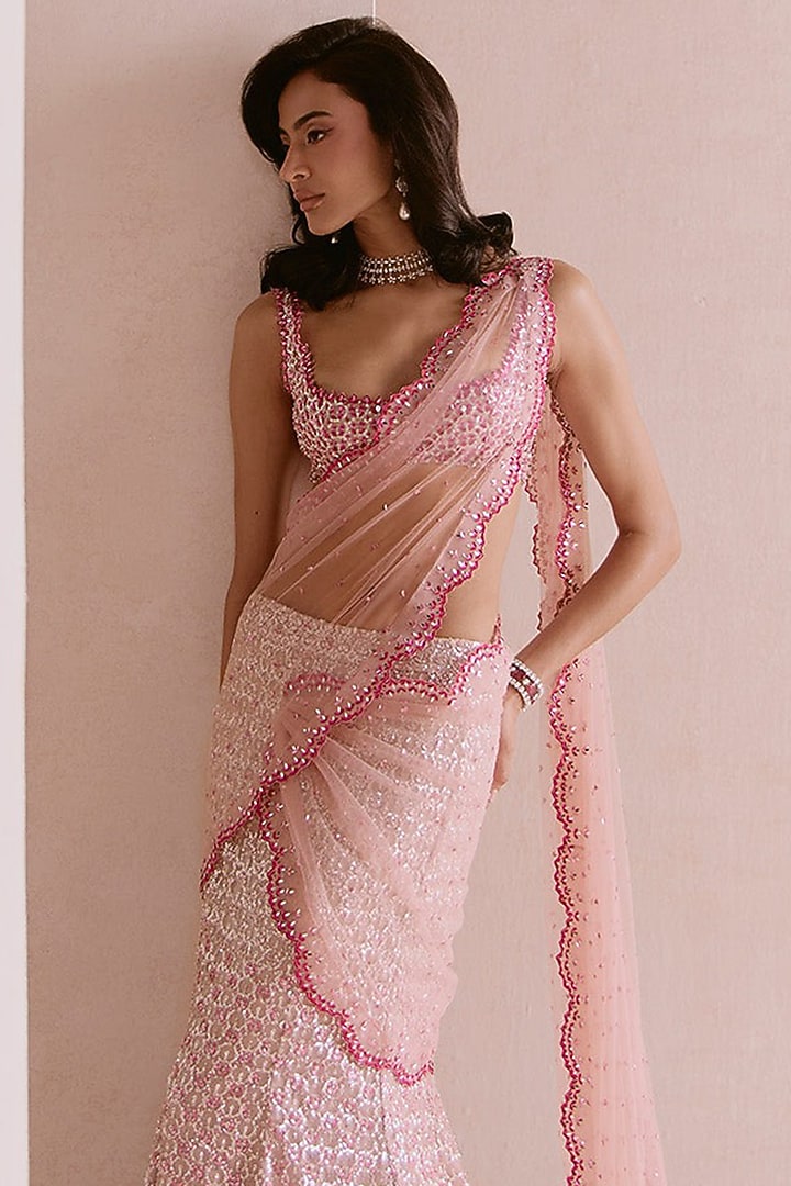 Purple Georgette Embellished Bridal Saree Set by Sawan Gandhi at Pernia's Pop Up Shop