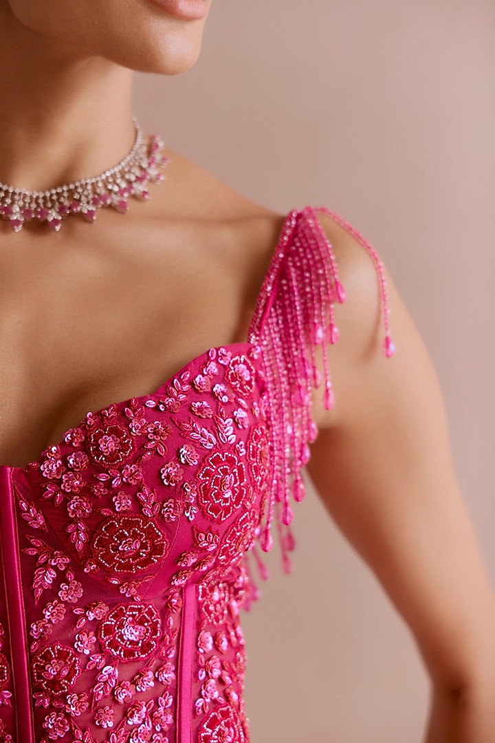 Pink Ombre Net Sequins Embroidered Sharara Bridal Saree Set by Sawan Gandhi at Pernia's Pop Up Shop