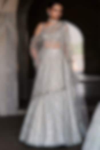 Ice Blue Georgette Sequin Embroidered Bridal Lehenga Set by Sawan Gandhi at Pernia's Pop Up Shop