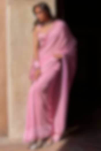 Pink Georgette Chikankari Embriodered Bridal Saree Set by Sawan Gandhi at Pernia's Pop Up Shop