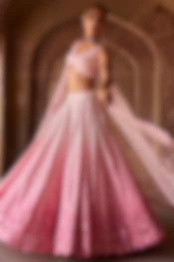 Pink Ombre Chiffon Mirror Embroidered Bridal Lehenga Set by Sawan Gandhi at Pernia's Pop Up Shop