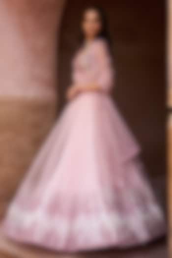 Blush Pink Net Sequins Embroidered Bridal Lehenga Set by Sawan Gandhi at Pernia's Pop Up Shop