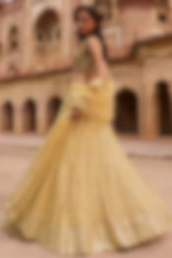 Yellow Georgette Sequins Embroidered Bridal Lehenga Set by Sawan Gandhi at Pernia's Pop Up Shop