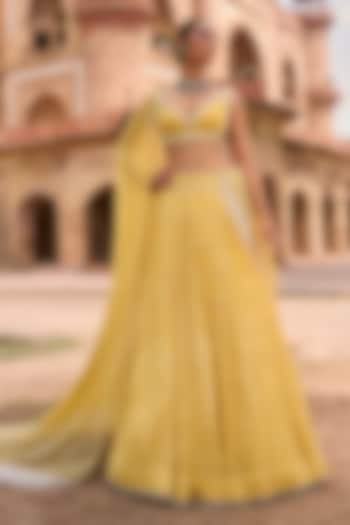 Yellow Georgette Sequin Mirror Booti Bridal Lehenga Set by Sawan Gandhi at Pernia's Pop Up Shop