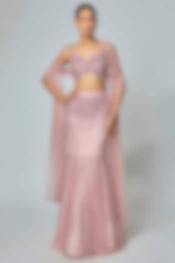 Rose Pink Net Sequin Work Fish-Cut Bridal Lehenga Set by Sawan Gandhi at Pernia's Pop Up Shop