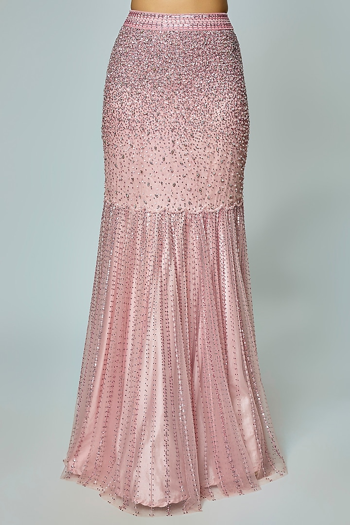 Rose Pink Net Sequin Work Fish-Cut Bridal Lehenga Set by Sawan Gandhi at Pernia's Pop Up Shop