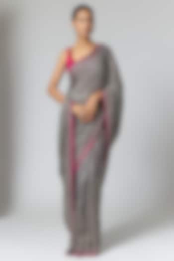 Grey Chinon Chiffon Hand Embroidered Bridal Saree Set by Sawan Gandhi at Pernia's Pop Up Shop