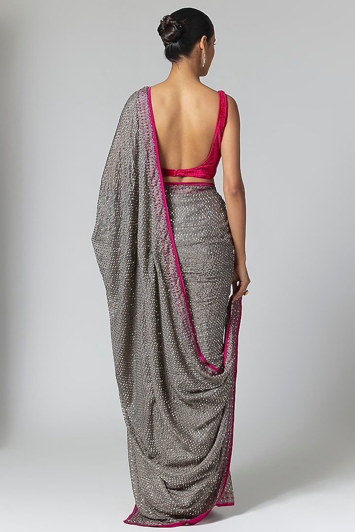 Grey Chinon Chiffon Hand Embroidered Bridal Saree Set by Sawan Gandhi at Pernia's Pop Up Shop
