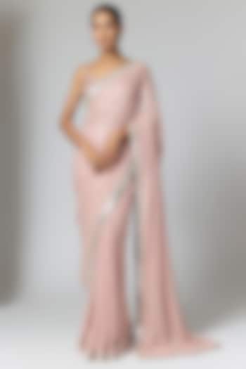 Rose Pink Georgette Sequin Embellished Bridal Saree Set by Sawan Gandhi at Pernia's Pop Up Shop