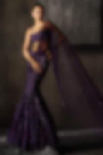 Wine Net Cutdana & Sequins Embellished Bridal Lehenga Set by Sawan Gandhi at Pernia's Pop Up Shop