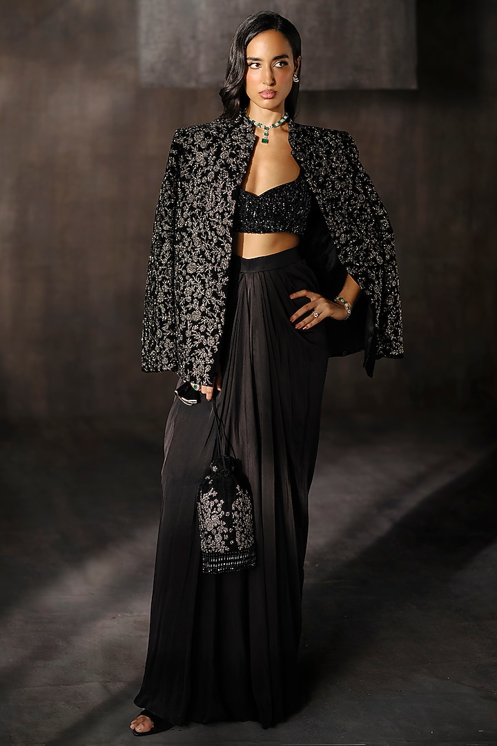 Black Georgette Dhoti Set by Sawan Gandhi at Pernia's Pop Up Shop
