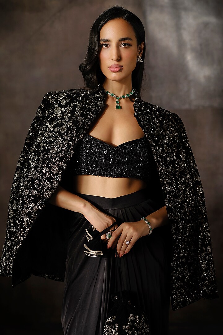 Black Georgette Dhoti Set by Sawan Gandhi at Pernia's Pop Up Shop