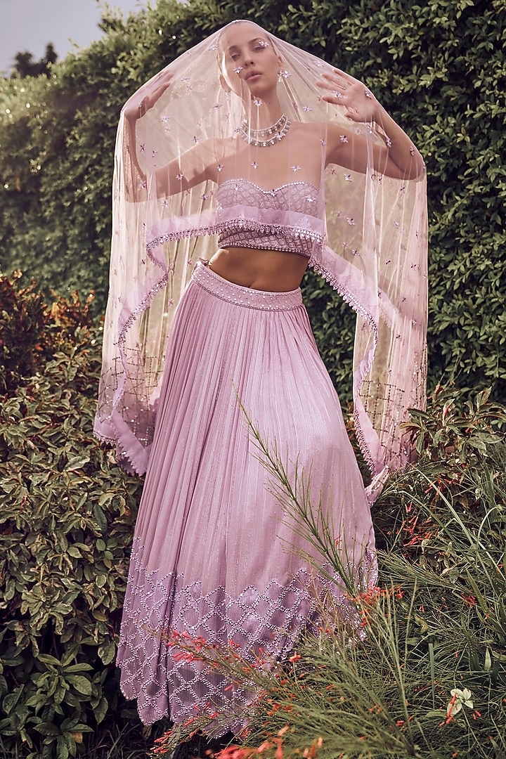 Lilac Georgette Sequins Embroidered Bridal Lehenga Set by Sawan Gandhi at Pernia's Pop Up Shop