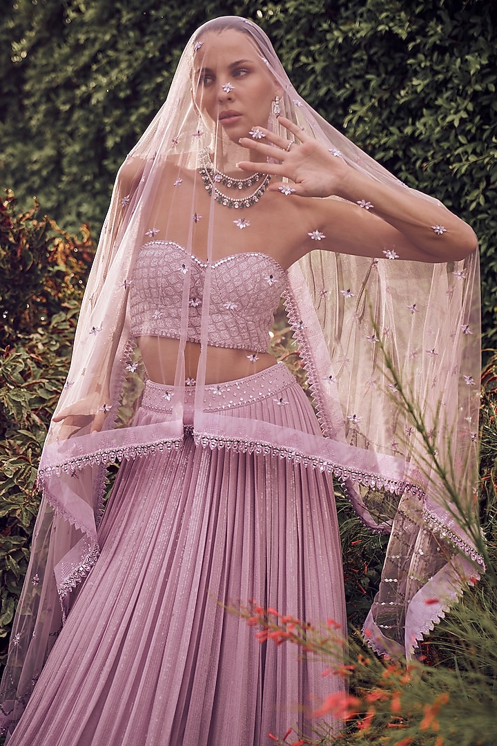 Lilac Georgette Sequins Embroidered Bridal Lehenga Set by Sawan Gandhi at Pernia's Pop Up Shop