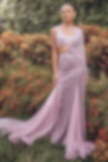 Lilac Georgette Sequins Embroidered Fish-Cut Draped Set by Sawan Gandhi at Pernia's Pop Up Shop