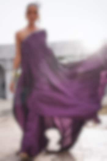 Wine Satin Applique Work One-Shoulder Cape Set by Sawan Gandhi at Pernia's Pop Up Shop