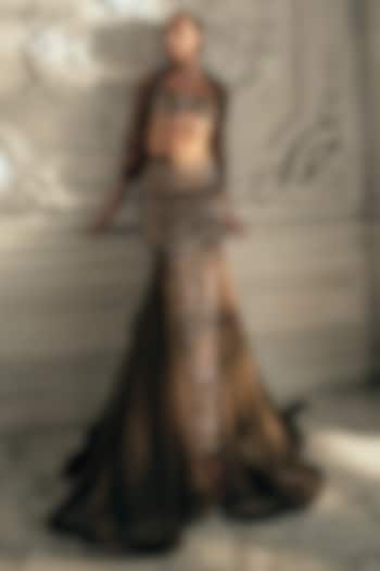 Coffee-Colored Georgette Sequins Embroidered Fish-Cut Skirt Set by Sawan Gandhi at Pernia's Pop Up Shop