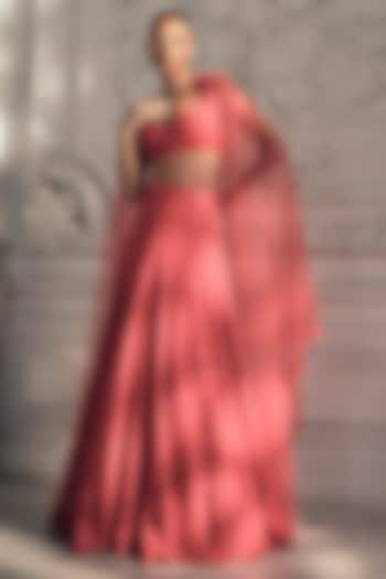 Red-Orange Georgette Skirt Set by Sawan Gandhi at Pernia's Pop Up Shop