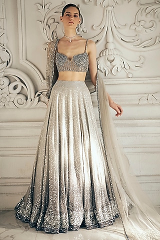 Grey Georgette Sequins Embroidered Ombre Lehenga Set by Sawan Gandhi
