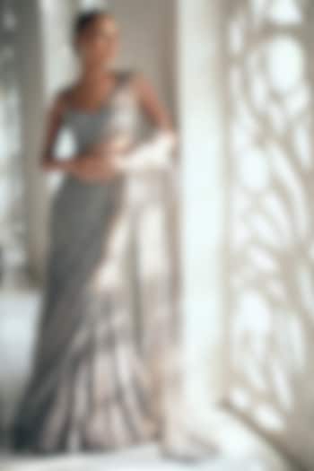 Grey Georgette Cutdana Embroidered Fish-Cut Bridal Lehenga Set by Sawan Gandhi at Pernia's Pop Up Shop