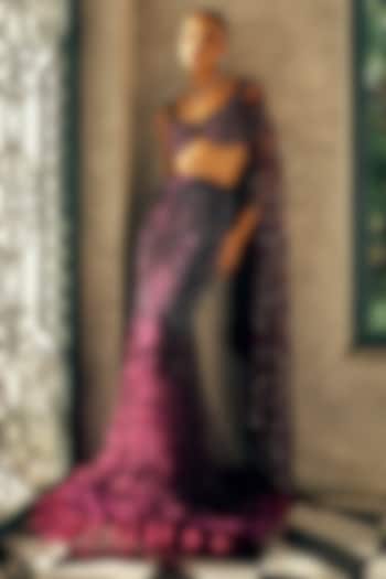 Wine Georgette Swarovski Embroidered Fish-Cut Skirt Set by Sawan Gandhi at Pernia's Pop Up Shop