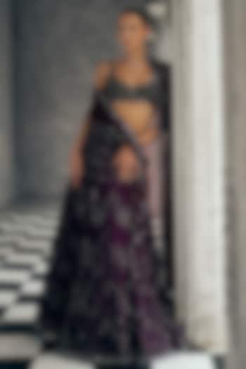 Wine Net & Velvet Cutdana Work Bridal Lehenga Set by Sawan Gandhi at Pernia's Pop Up Shop