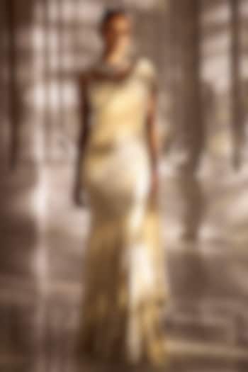 Ivory Georgette Mirror Work Draped Bridal Saree Set by Sawan Gandhi at Pernia's Pop Up Shop