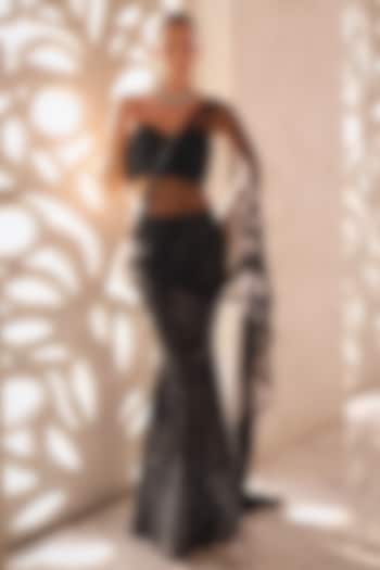 Black Georgette & Net Sequins Work Draped Reception Saree Set by Sawan Gandhi at Pernia's Pop Up Shop