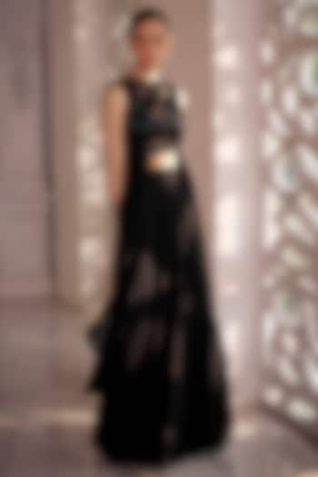 Black Georgette Flared Pant Set by Sawan Gandhi at Pernia's Pop Up Shop