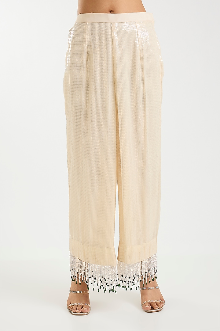 Ivory Net Pearl & Sequins Work Kurta Set by Sawan Gandhi at Pernia's Pop Up Shop