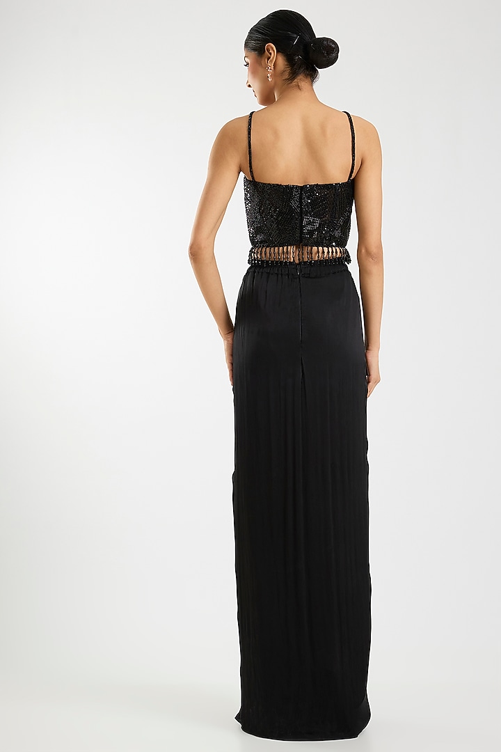 Black Chinon Chiffon Dhoti Skirt Set by Sawan Gandhi at Pernia's Pop Up Shop