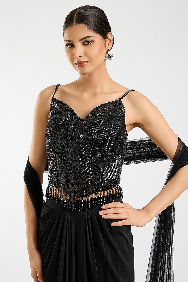 Black Chinon Chiffon Dhoti Skirt Set by Sawan Gandhi at Pernia's Pop Up Shop