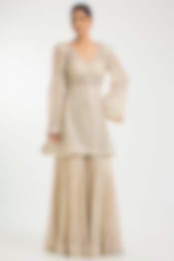 Ivory Net Bead Work Bridal Sharara Set by Sawan Gandhi at Pernia's Pop Up Shop