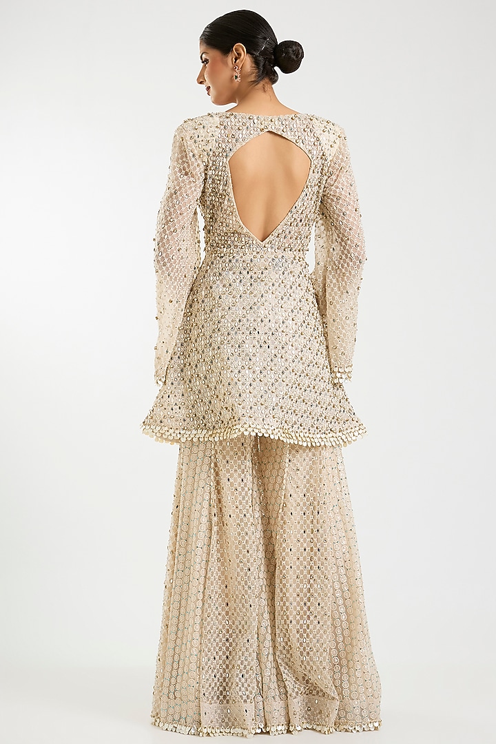 Ivory Net Bead Work Bridal Sharara Set by Sawan Gandhi at Pernia's Pop Up Shop