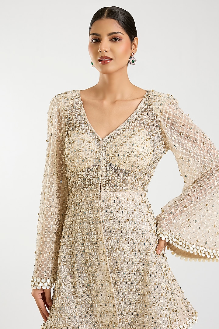Ivory Net Bead Work Bridal Sharara Set by Sawan Gandhi at Pernia's Pop Up Shop