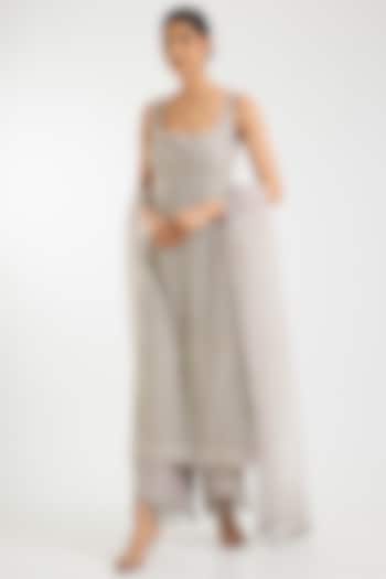 Grey Net Sequins Work Kurta Set by Sawan Gandhi at Pernia's Pop Up Shop