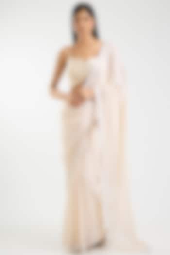 Ivory Chinon Chiffon Sequins Embroidered Reception Saree Set by Sawan Gandhi at Pernia's Pop Up Shop