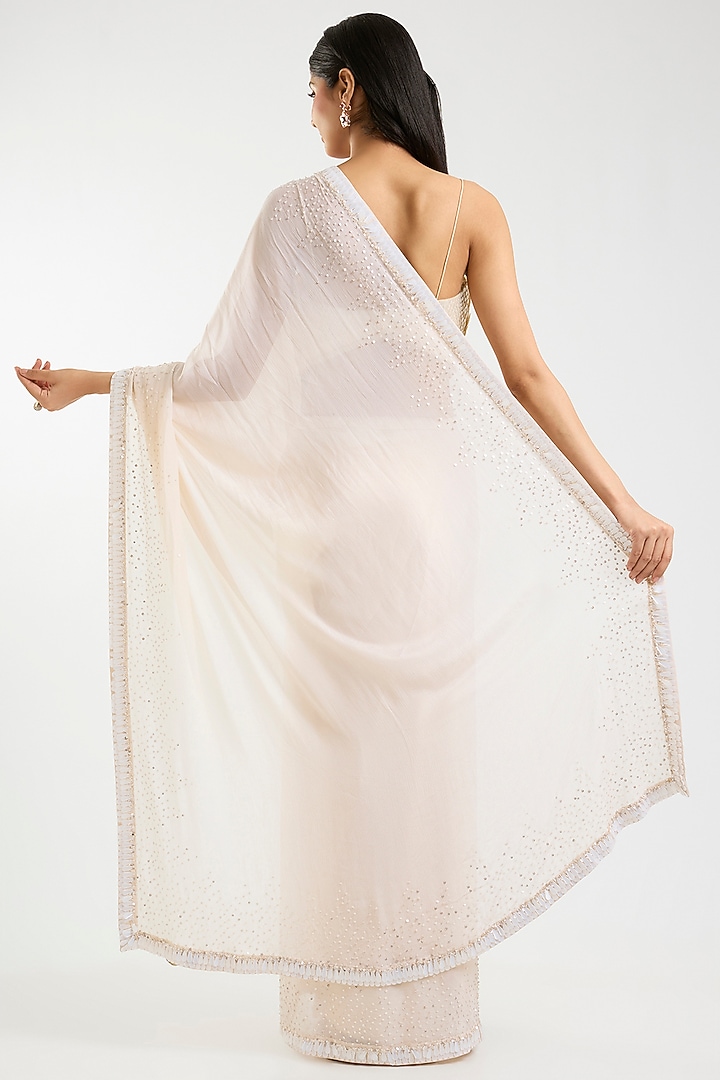 Ivory Chinon Chiffon Sequins Embroidered Reception Saree Set by Sawan Gandhi at Pernia's Pop Up Shop