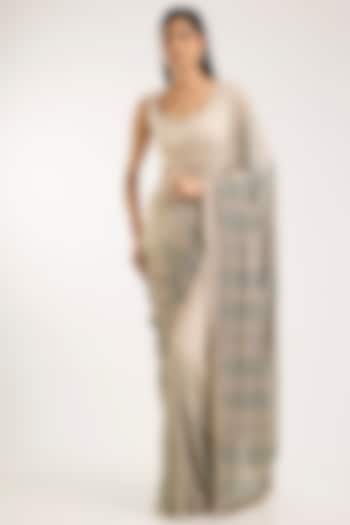 Ivory Chiffon Swarovski Work Bridal Saree Set by Sawan Gandhi at Pernia's Pop Up Shop