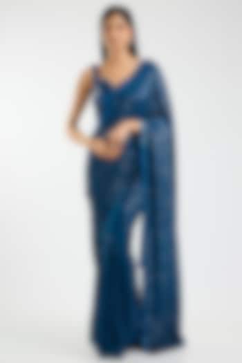Electric Blue Chiffon Kashti Sequins Embroidered Bridal Saree Set by Sawan Gandhi at Pernia's Pop Up Shop