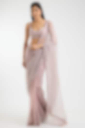 Blush Pink Net Sequins Bridal Saree Set by Sawan Gandhi at Pernia's Pop Up Shop