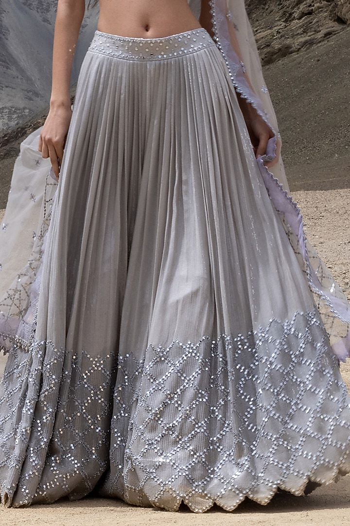 Grey Georgette Sequins Embroidered Bridal Lehenga Set by Sawan Gandhi at Pernia's Pop Up Shop