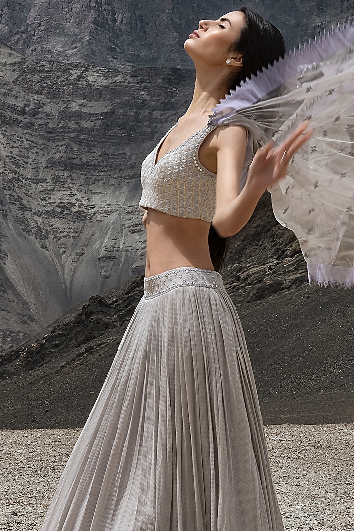 Grey Georgette Sequins Embroidered Bridal Lehenga Set by Sawan Gandhi at Pernia's Pop Up Shop