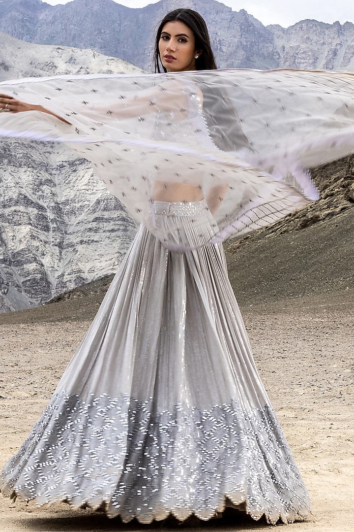 Grey Georgette Sequins Embroidered Bridal Lehenga Set by Sawan Gandhi at Pernia's Pop Up Shop