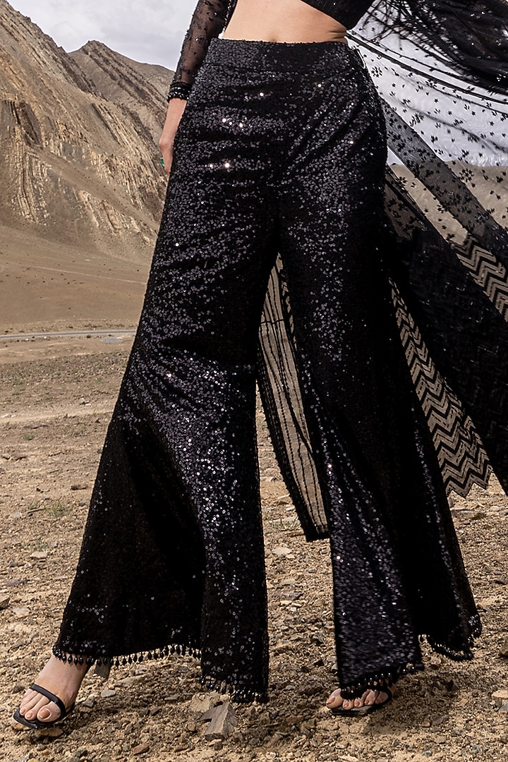 Black Georgette & Net Sequins Embroidered Cape Set by Sawan Gandhi at Pernia's Pop Up Shop