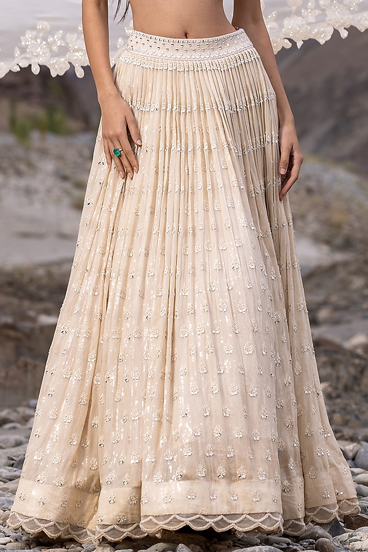 Beige Georgette Sequins Embroidered Bridal Lehenga Set by Sawan Gandhi at Pernia's Pop Up Shop