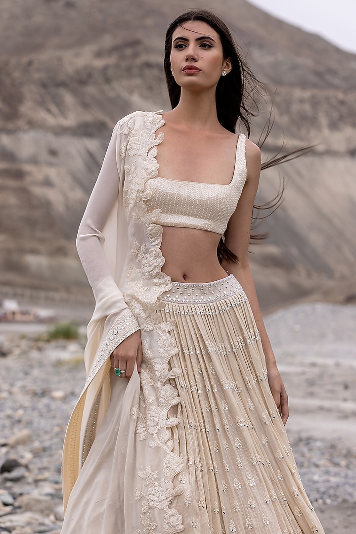 Beige Georgette Sequins Embroidered Bridal Lehenga Set by Sawan Gandhi at Pernia's Pop Up Shop