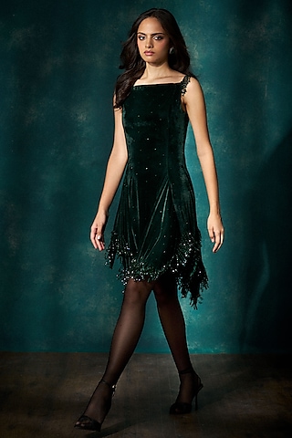 slim fit dress slacks Maria Green Velvet Dress – Precious Noor main image 0