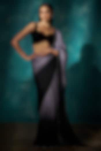 Grey & Black Satin Ombre Saree Set by Sawan Gandhi at Pernia's Pop Up Shop