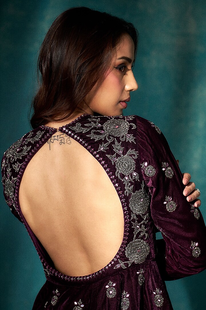 Wine Velvet Pant Set by Sawan Gandhi at Pernia's Pop Up Shop